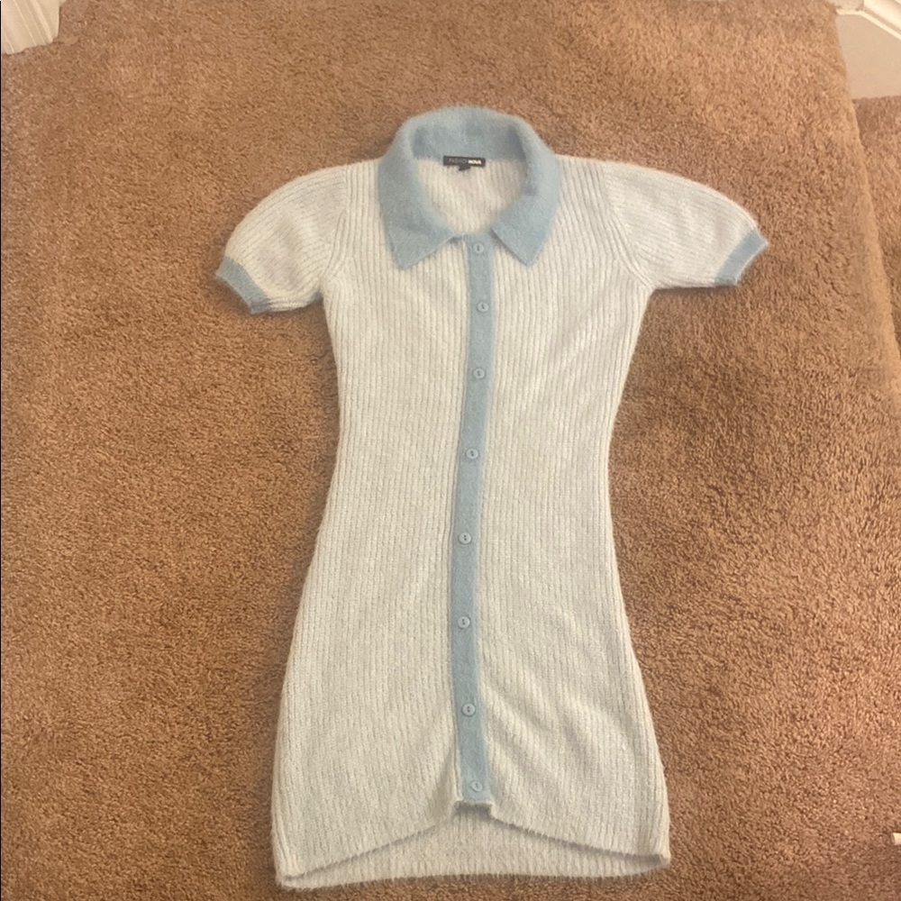 Zara Light Blue Knit Button-Down Dress